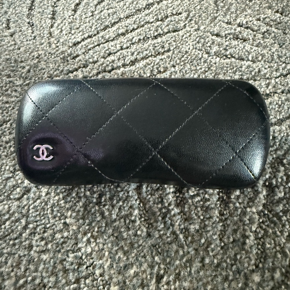 CHANEL Black Quilted Glasses Case with Iconic CC Logo